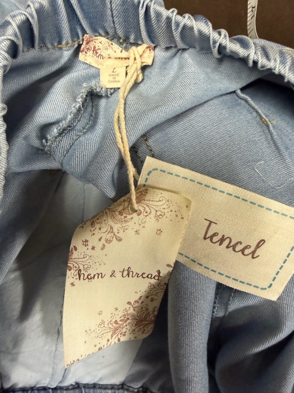 Hem & Thread Light Blue Tencel Drawstring Waist Pants NWT size Large - Picture 6 of 7